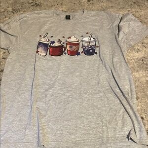 Gildan Gray Graphic T-Shirt with Coffee Cup Design